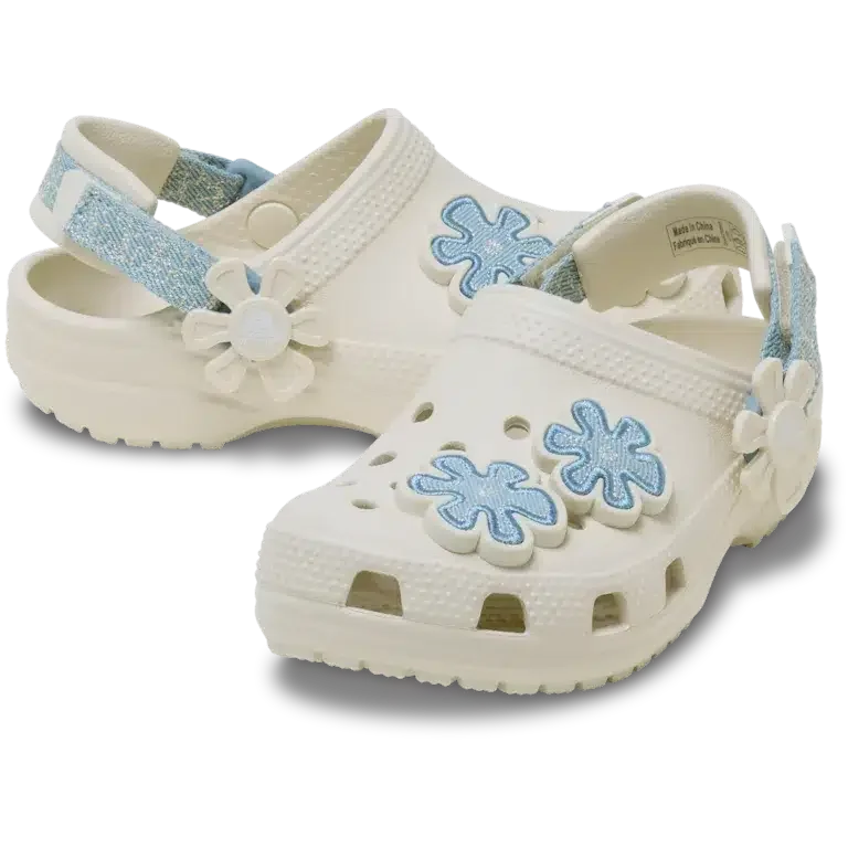 Classic Denim Flower Clog für Kleinkinder mit verstellbarem Fersenriemen Classic Denim Flower Clog für Kleinkinder mit verstellbarem Fersenriemen