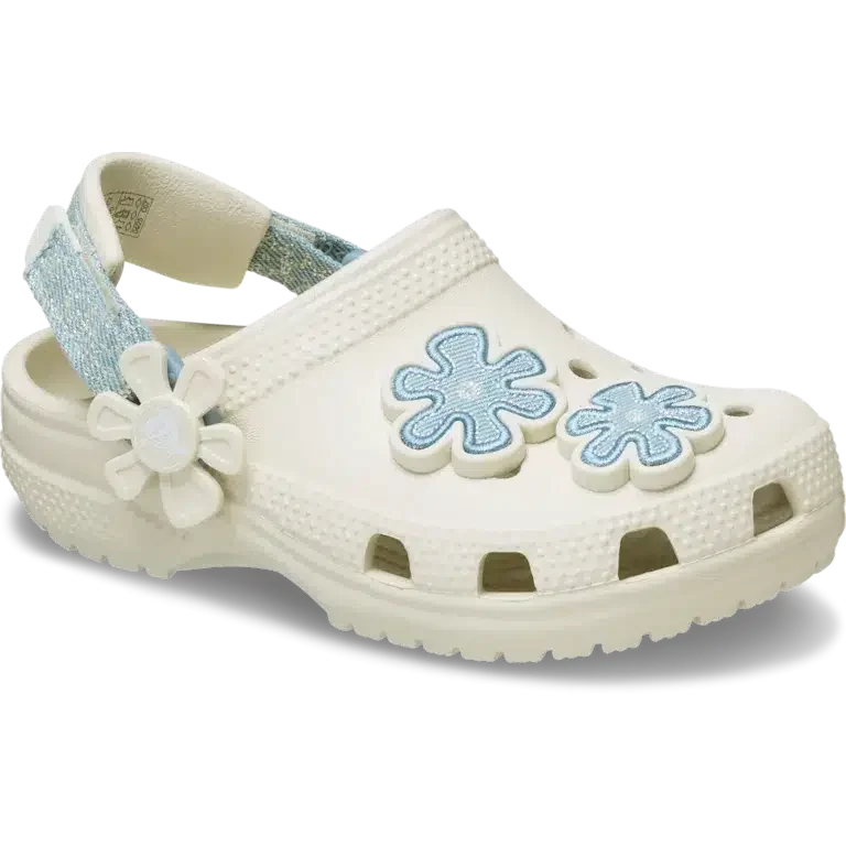 Classic Denim Flower Clog für Kleinkinder mit verstellbarem Fersenriemen Classic Denim Flower Clog für Kleinkinder mit verstellbarem Fersenriemen