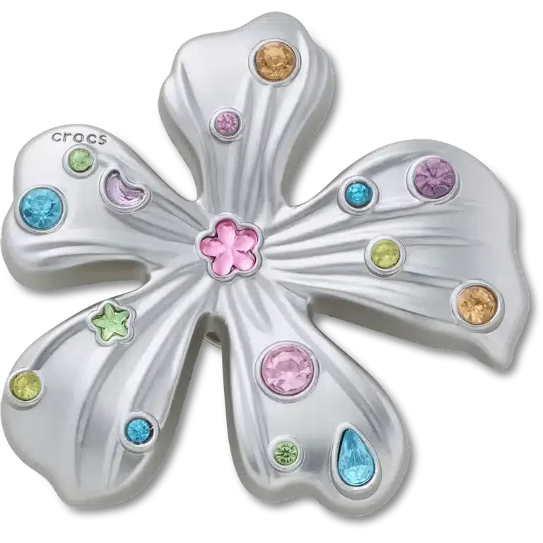 Silberne Jibbitz-Anstecker mit Metall-Edelstein-Blume Silberne Jibbitz-Anstecker mit Metall-Edelstein-Blume