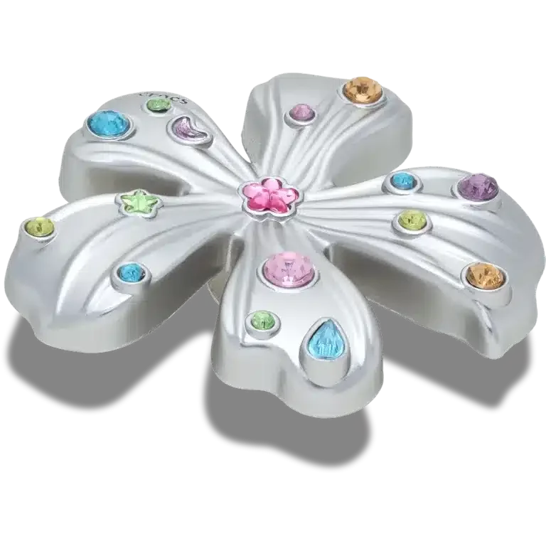 Silberne Jibbitz-Anstecker mit Metall-Edelstein-Blume Silberne Jibbitz-Anstecker mit Metall-Edelstein-Blume
