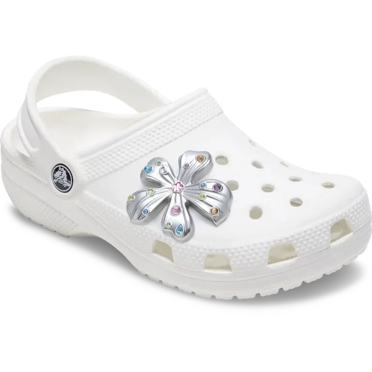 Silberne Jibbitz-Anstecker mit Metall-Edelstein-Blume Silberne Jibbitz-Anstecker mit Metall-Edelstein-Blume